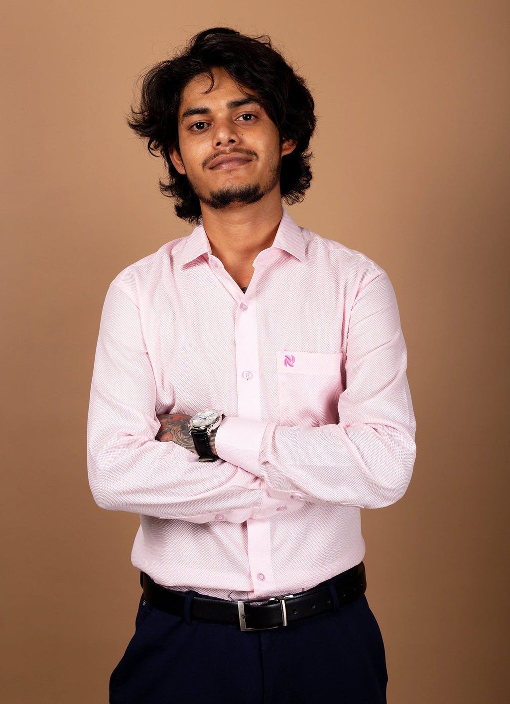 Textured Baby Pink Textured Organic Cotton Premium Shirt