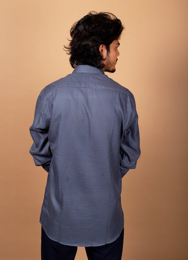 Steel Blue Grey Textured Organic Cotton Premium Shirt