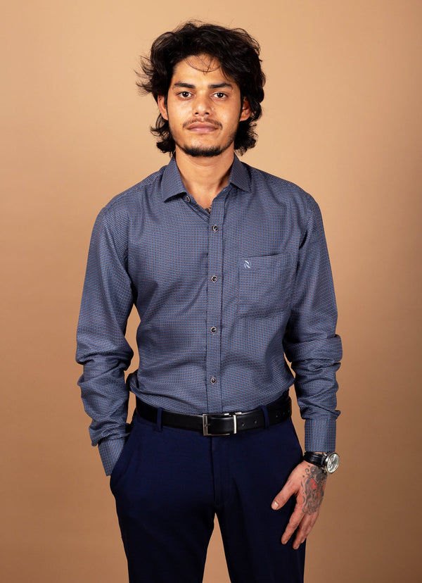 Steel Blue Grey Textured Organic Cotton Premium Shirt