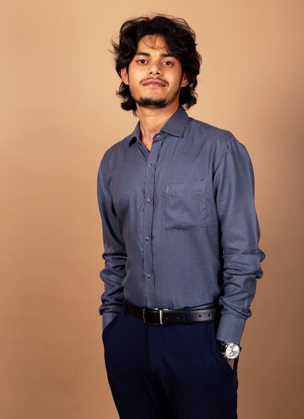 Steel Blue Grey Textured Organic Cotton Premium Shirt