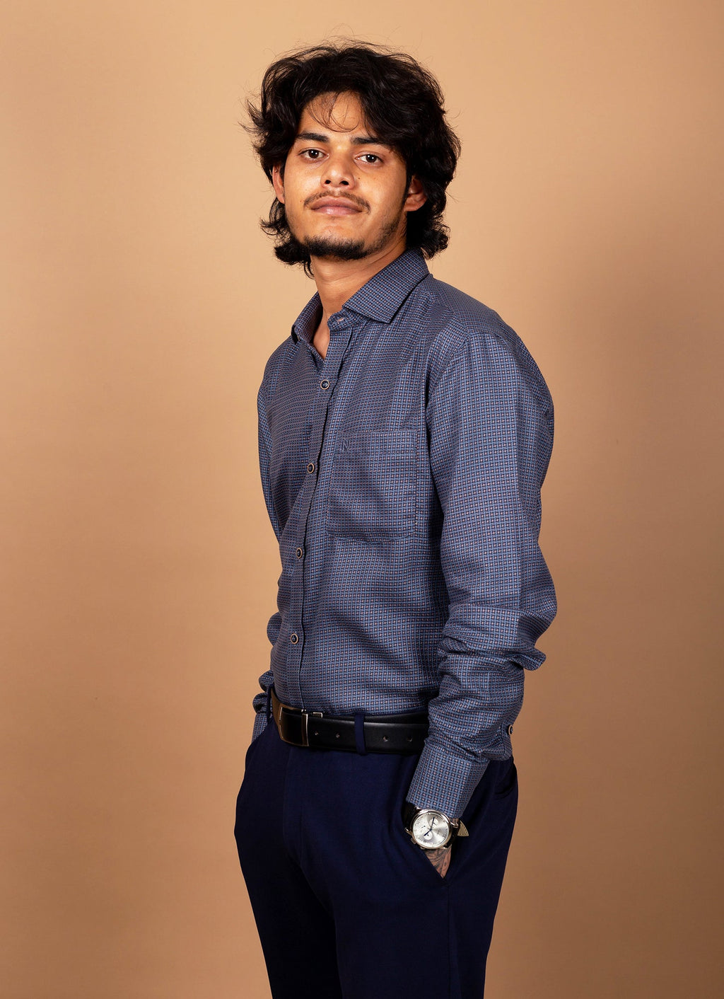 Steel Blue Grey Textured Organic Cotton Premium Shirt