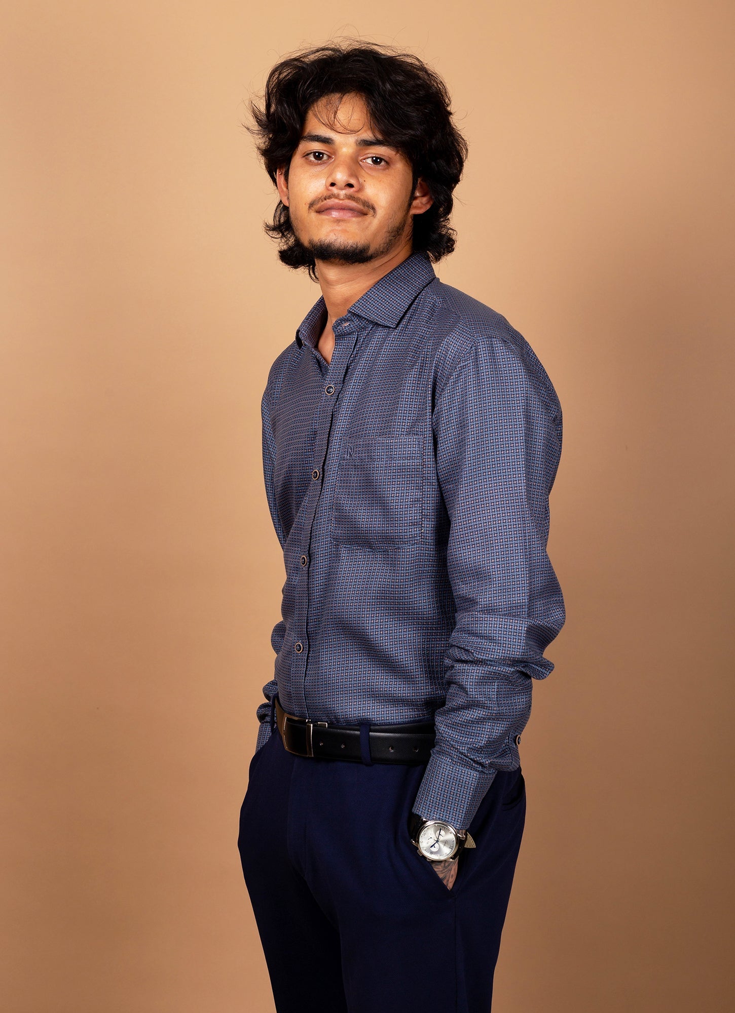 Steel Blue Grey Textured Organic Cotton Premium Shirt