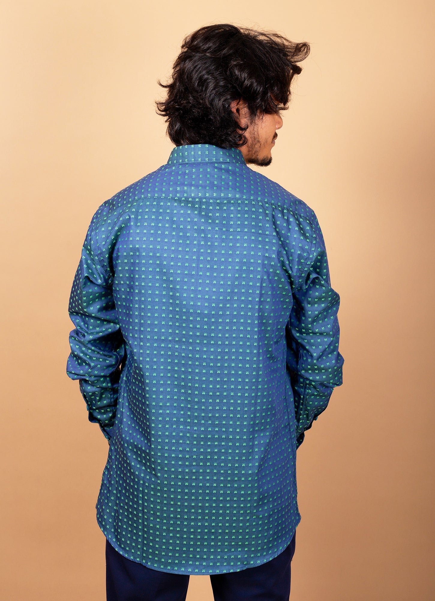 Teal Green Dual shade Textured Organic Cotton Premium Shirt