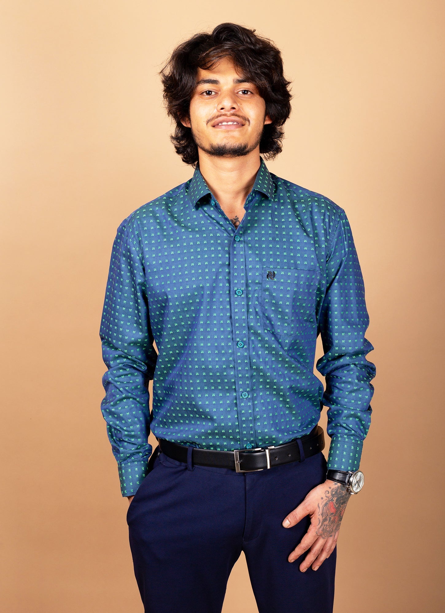 Teal Green Dual shade Textured Organic Cotton Premium Shirt