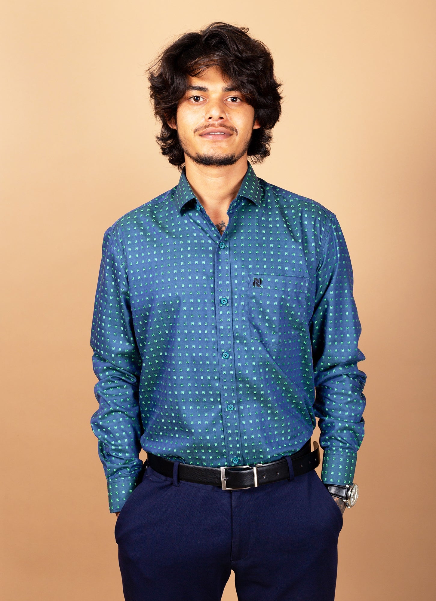 Teal Green Dual shade Textured Organic Cotton Premium Shirt