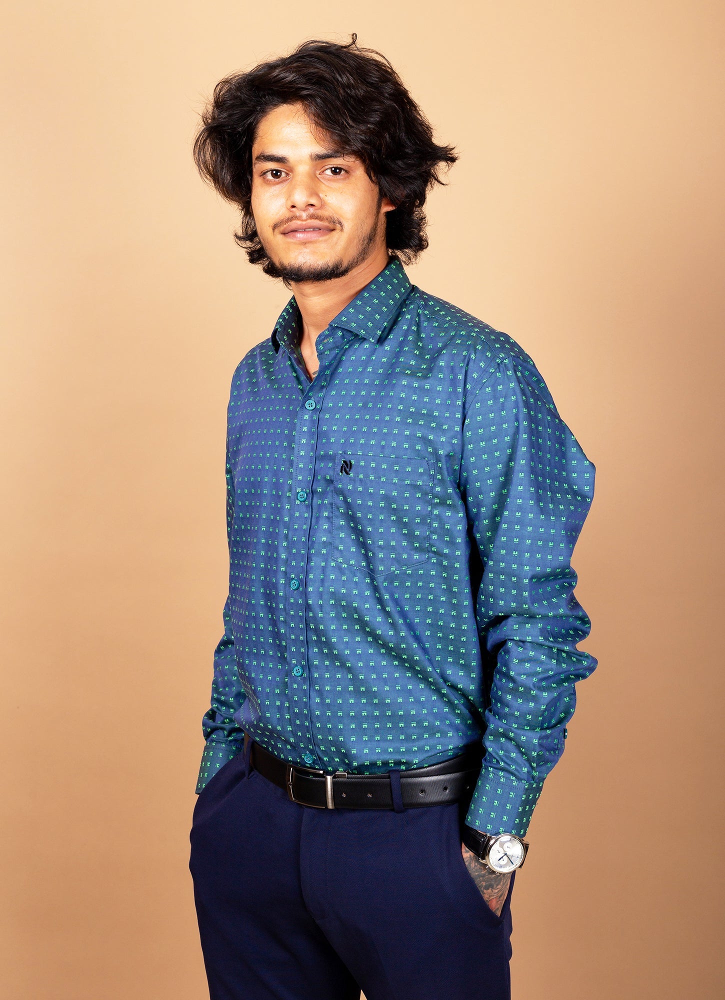 Teal Green Dual shade Textured Organic Cotton Premium Shirt