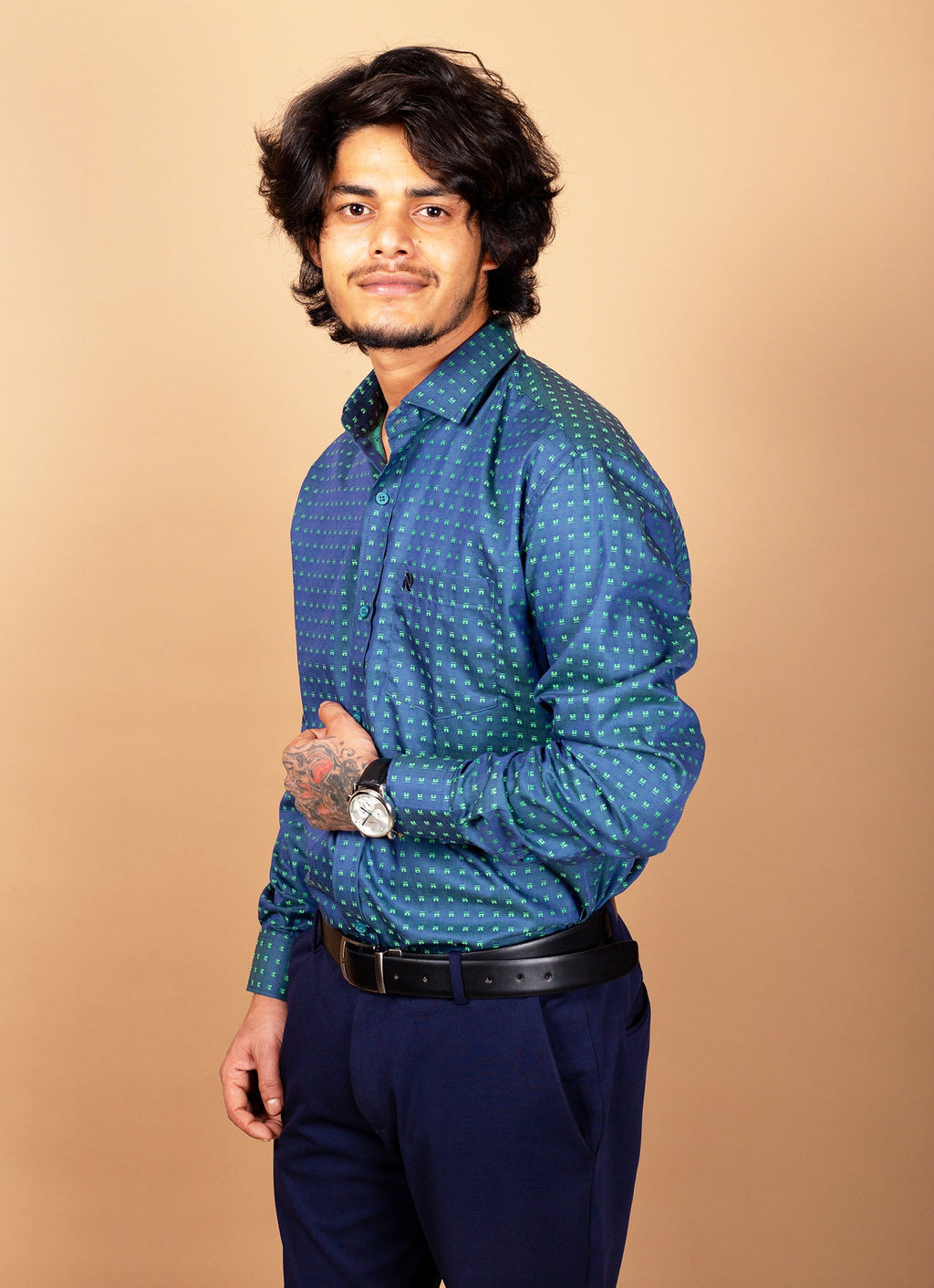 Teal Green Dual shade Textured Organic Cotton Premium Shirt