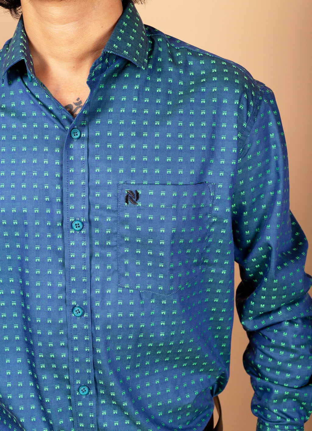 Teal Green Dual shade Textured Organic Cotton Premium Shirt