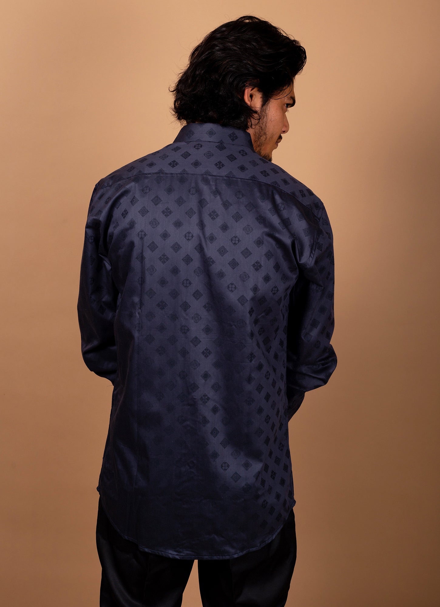Winter Black Printed Textured Organic Cotton Premium Shirt