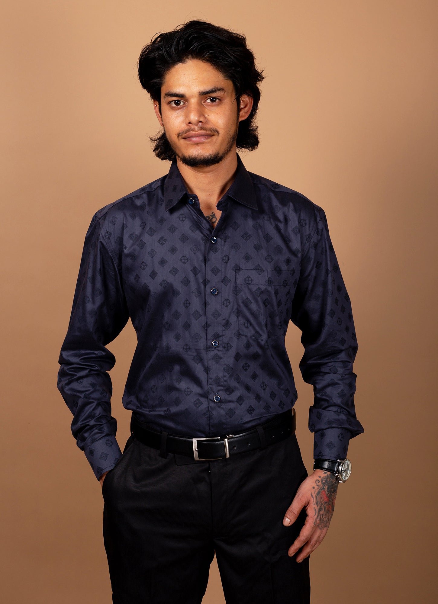 Winter Black Printed Textured Organic Cotton Premium Shirt