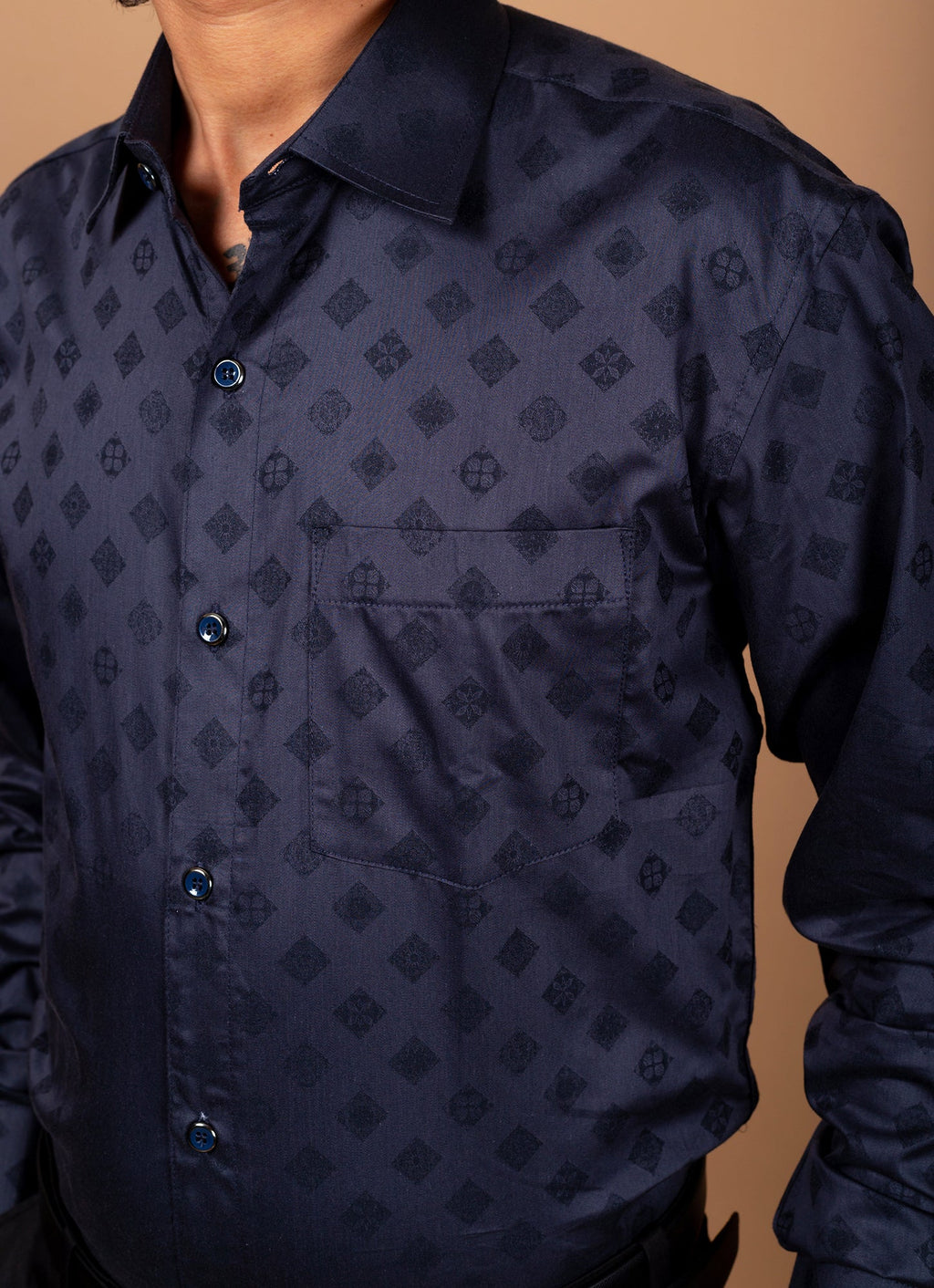 Winter Black Printed Textured Organic Cotton Premium Shirt
