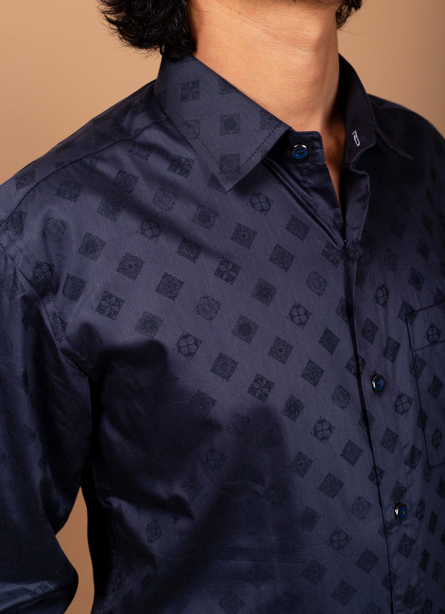 Winter Black Printed Textured Organic Cotton Premium Shirt