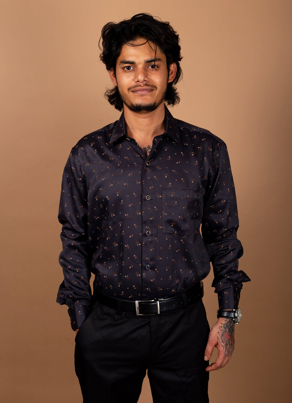 Walnut Brown Printed Organic Cotton Premium Shirt