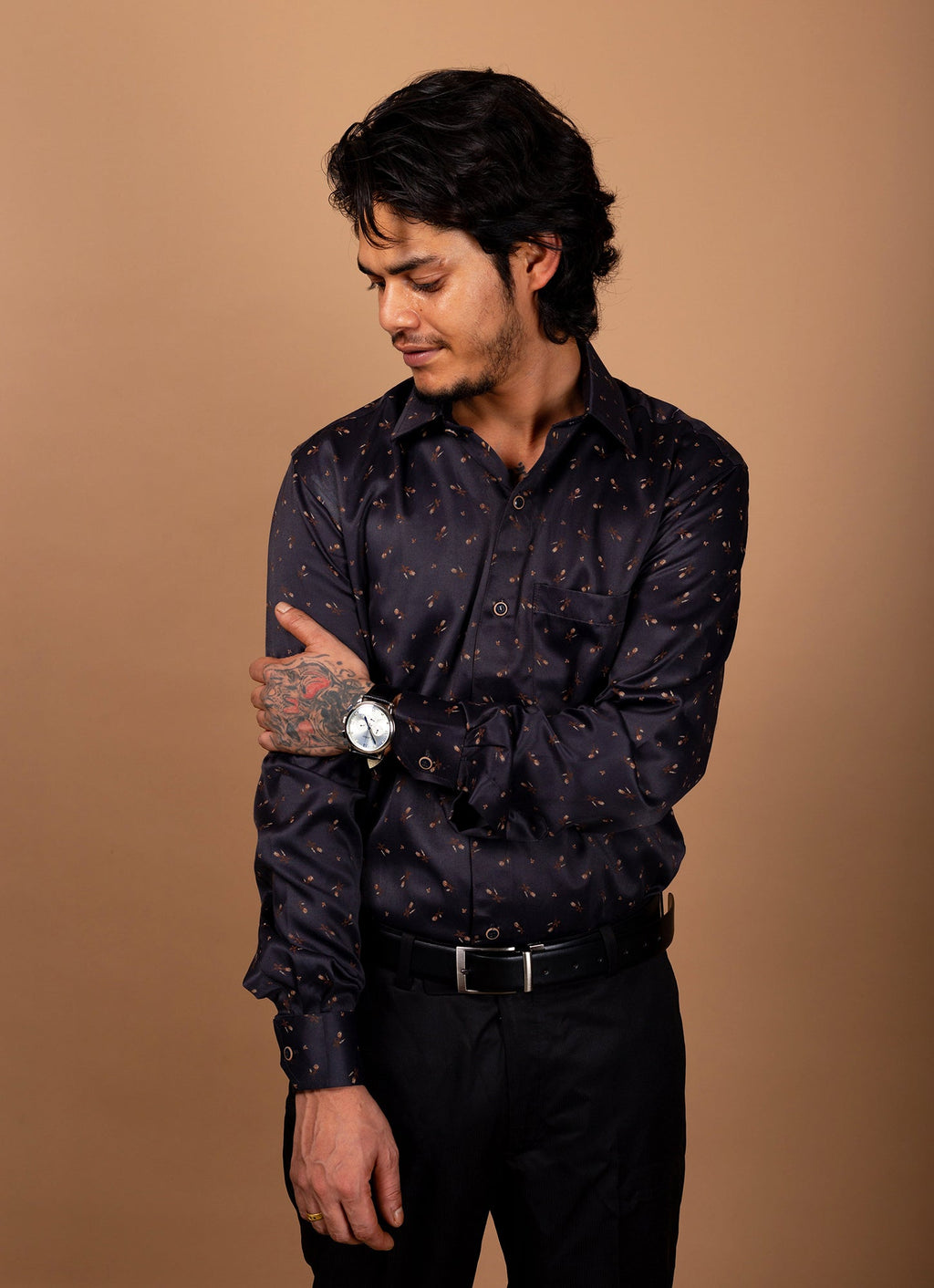 Walnut Brown Printed Organic Cotton Premium Shirt